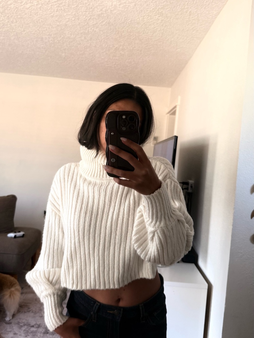 Urban Outfitters Cream Ribbed Cropped Turtleneck Sweater